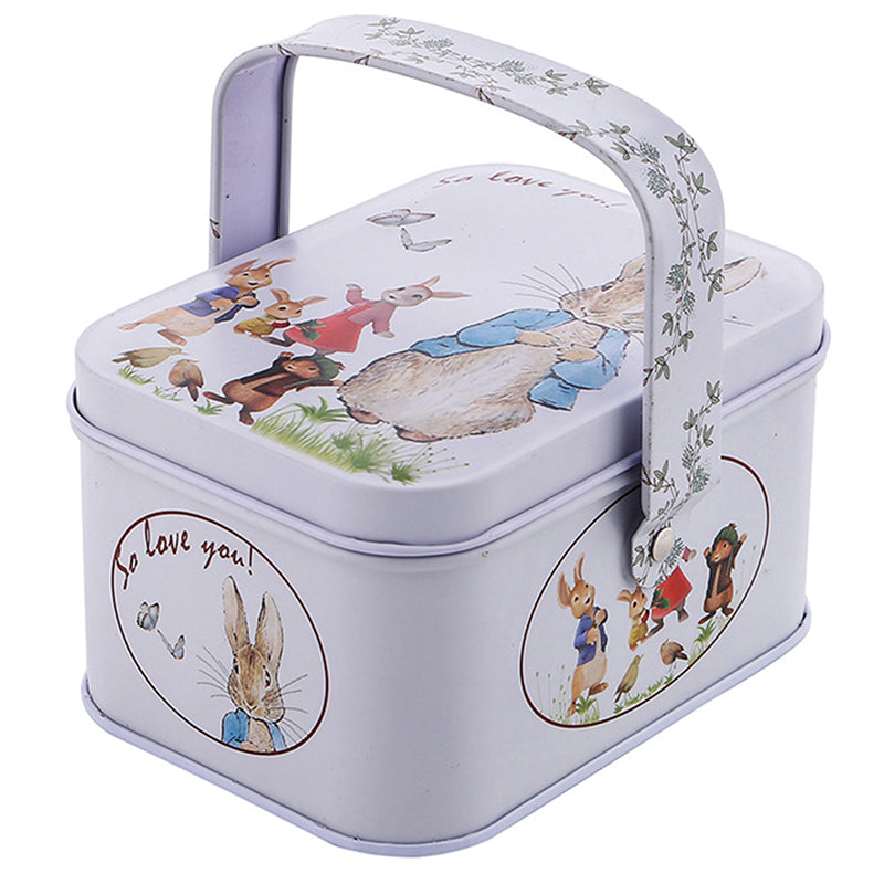 White Rabbit Toffee Tin Can, Small Suitcase Storage Can, Decorative Tin Metal Candy Box Gift for Treats Party Storage