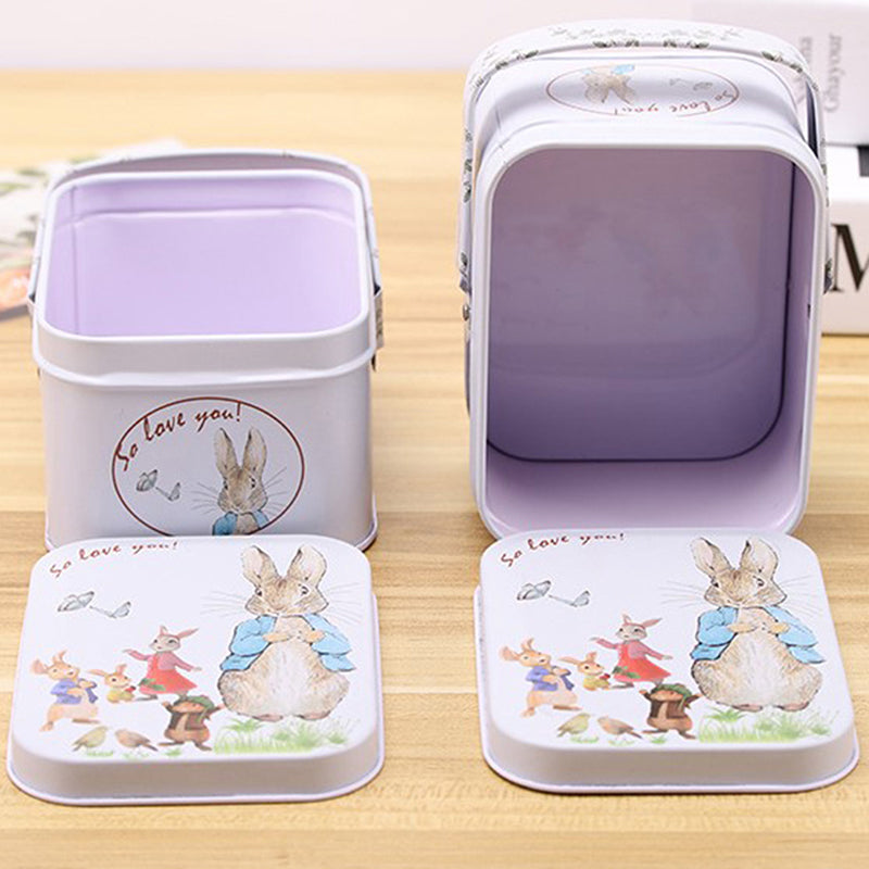 White Rabbit Toffee Tin Can, Small Suitcase Storage Can, Decorative Tin Metal Candy Box Gift for Treats Party Storage