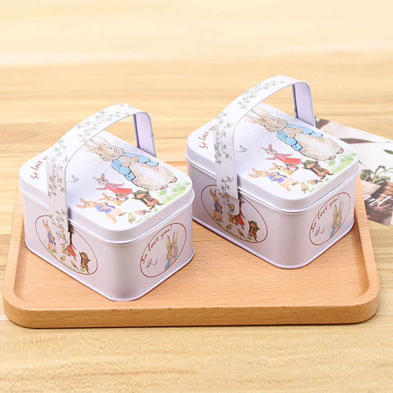 White Rabbit Toffee Tin Can, Small Suitcase Storage Can, Decorative Tin Metal Candy Box Gift for Treats Party Storage