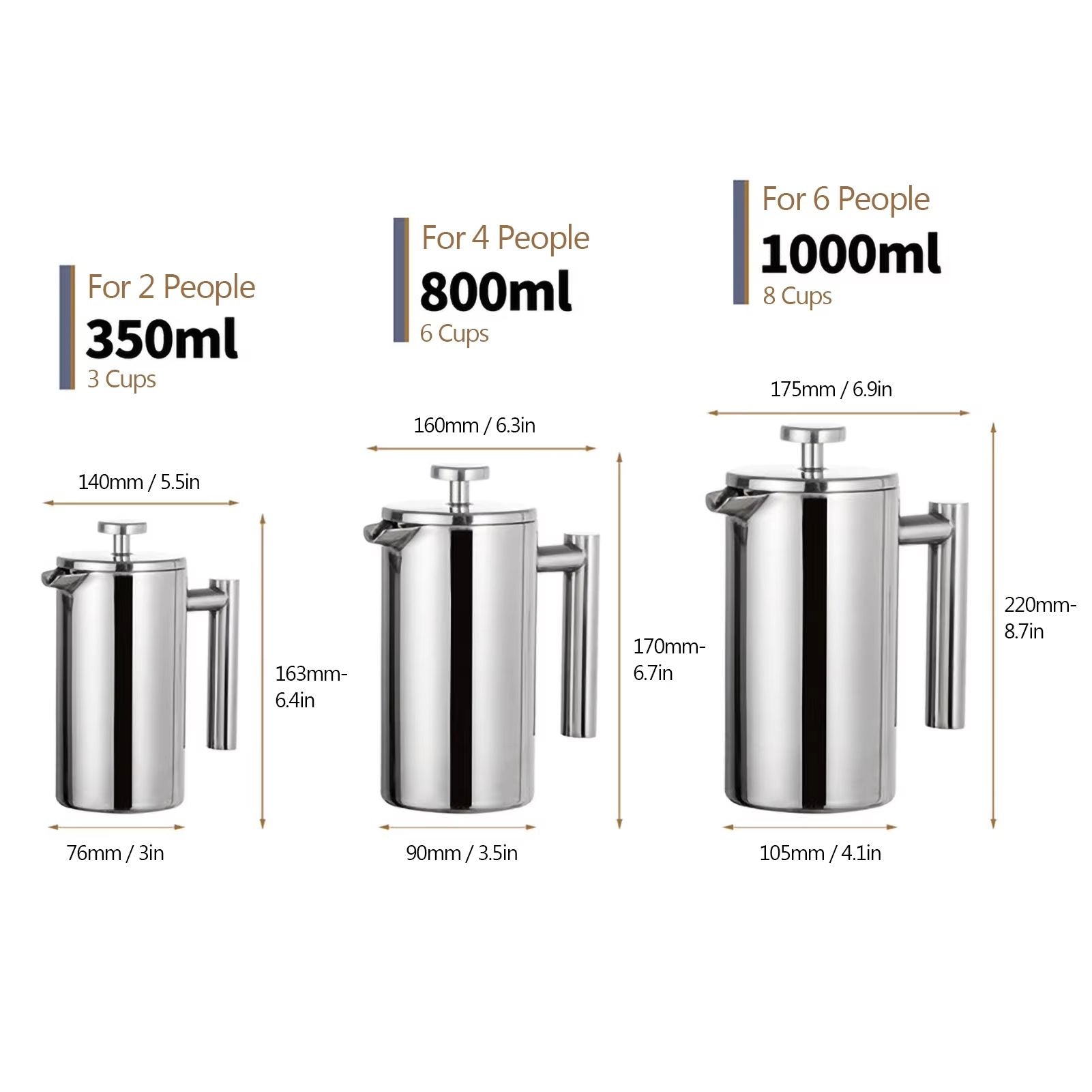 Stainless Steel French Press Coffee Maker  Double Wall Insulated Coffee Pot 350ml  800ml  1000ml 4