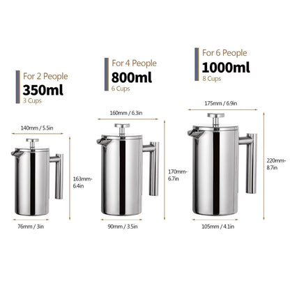 Stainless Steel French Press Coffee Maker  Double Wall Insulated Coffee Pot 350ml  800ml  1000ml 4