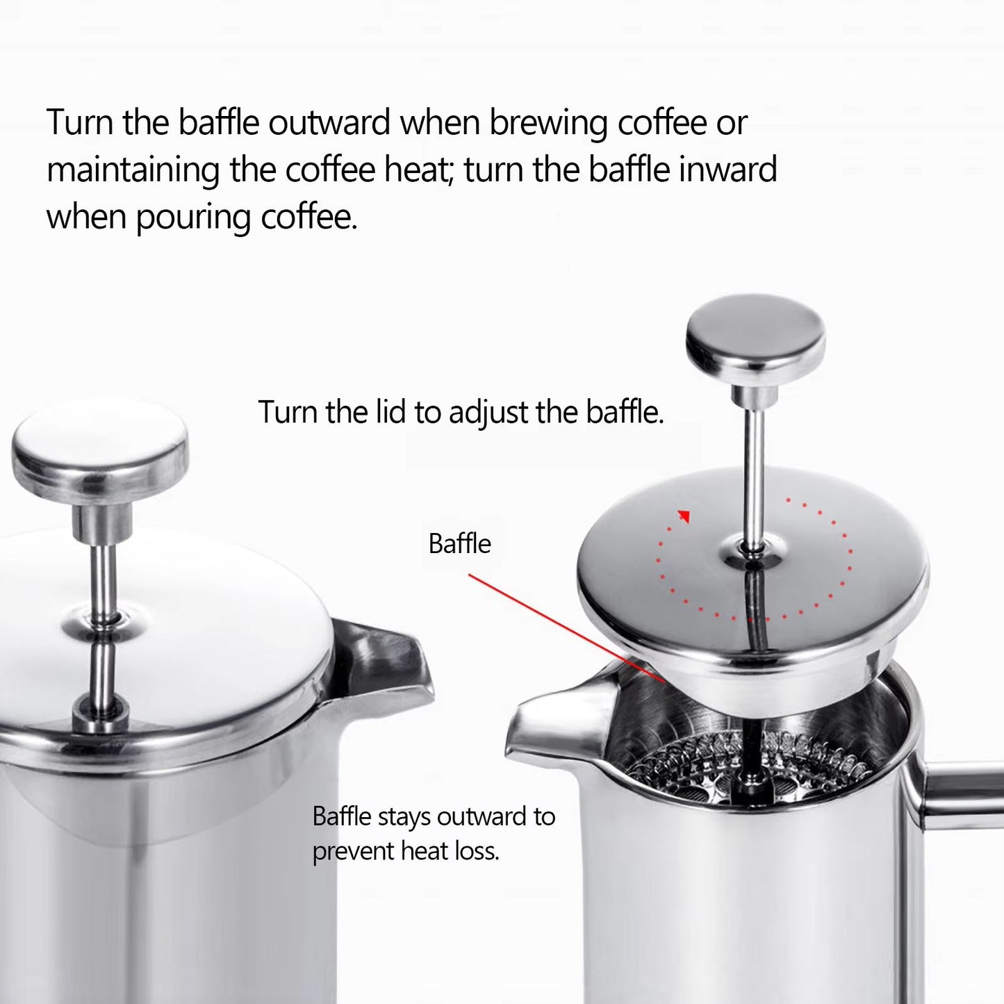 Stainless Steel French Press Coffee Maker  Double Wall Insulated Coffee Pot 350ml  800ml  1000ml 5