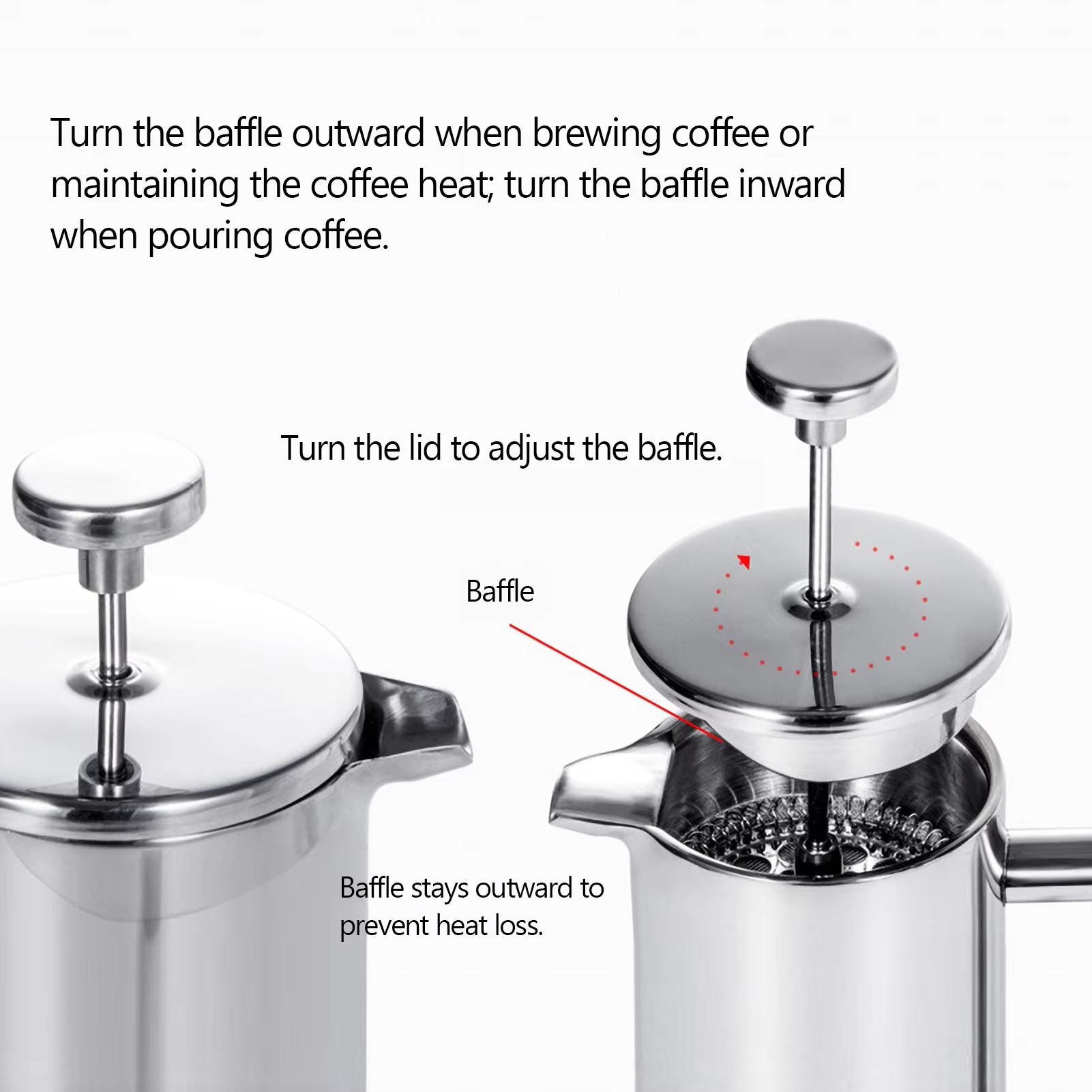 Stainless Steel French Press Coffee Maker  Double Wall Insulated Coffee Pot 350ml  800ml  1000ml 5