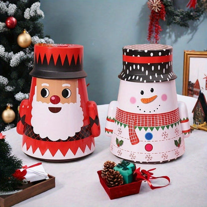 Round Christmas Tin Containers with Gift Ribbon, Large Medium Small Xmas Metal Nesting Containers, Christmas Cookie Tins