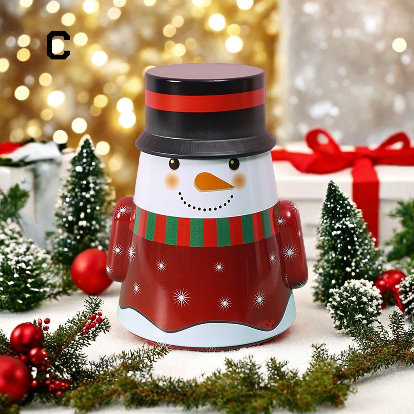 Round Christmas Tin Containers with Gift Ribbon, Large Medium Small Xmas Metal Nesting Containers, Christmas Cookie Tins