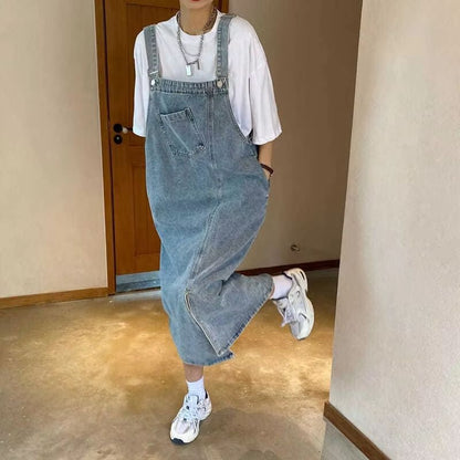 Women's Casual Denim Overall Dress – Sleeveless Summer Loose Fit Jean Slip Dress
