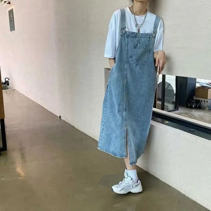 Womens Casual Denim Overall Dress  Sleeveless Summer Loose Fit Jean Slip Dress 1