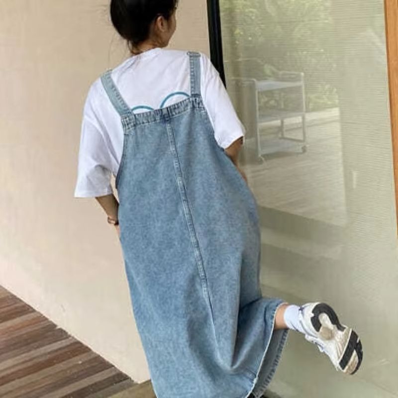 Womens Casual Denim Overall Dress  Sleeveless Summer Loose Fit Jean Slip Dress 5
