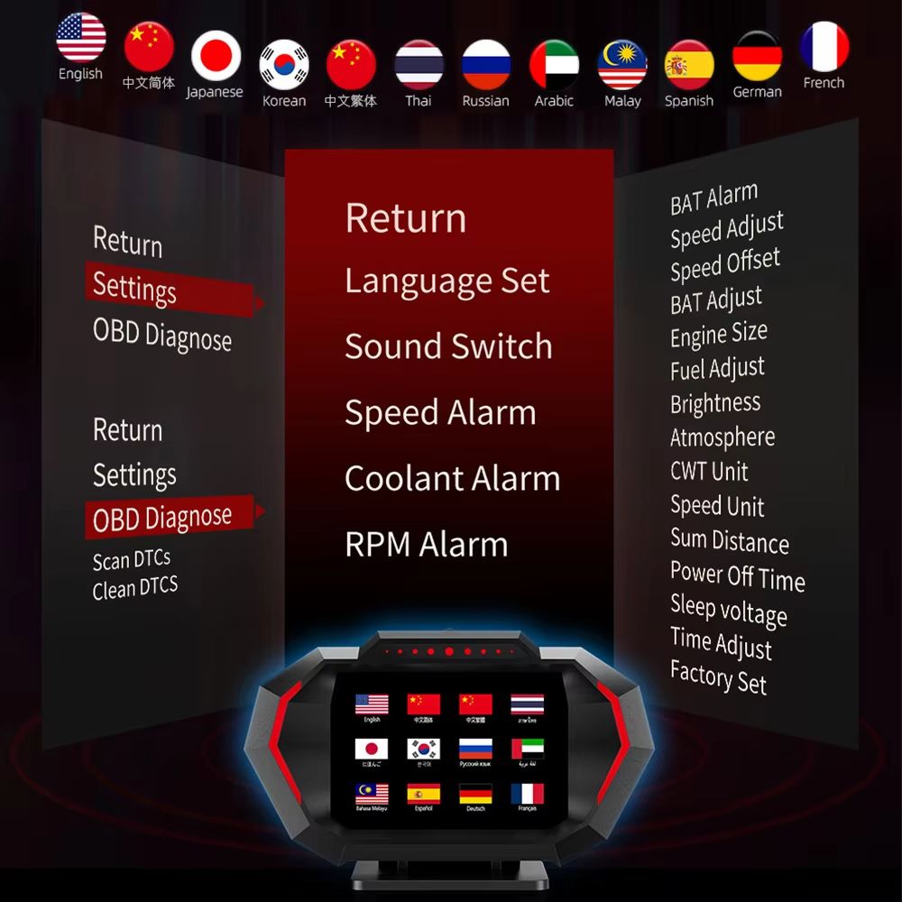 P24 OBD  GPS Car Head Up Display  Digital Speedometer With Fuel Temp And Driving Data Monitor 1