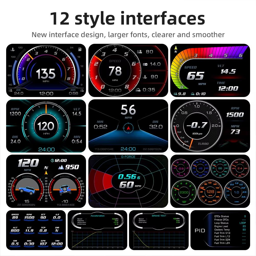 P24 OBD  GPS Car Head Up Display  Digital Speedometer With Fuel Temp And Driving Data Monitor 2