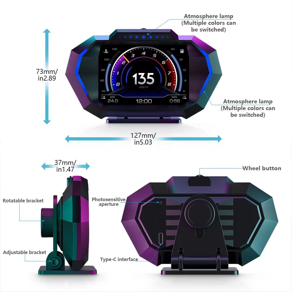 P24 OBD  GPS Car Head Up Display  Digital Speedometer With Fuel Temp And Driving Data Monitor 3