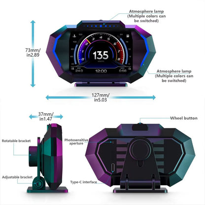 P24 OBD  GPS Car Head Up Display  Digital Speedometer With Fuel Temp And Driving Data Monitor 3
