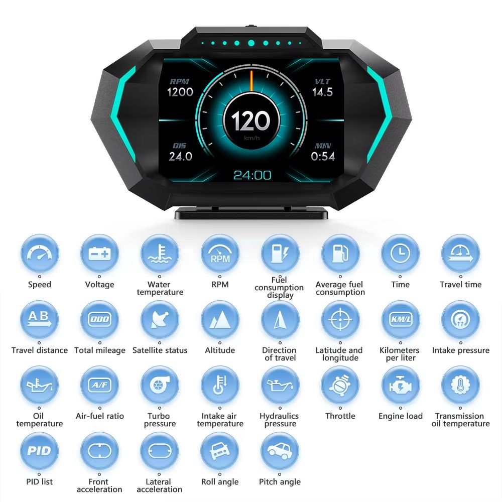 P24 OBD  GPS Car Head Up Display  Digital Speedometer With Fuel Temp And Driving Data Monitor 4