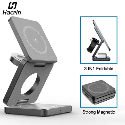 3-in-1 Foldable Magnetic Wireless Charging Station for iPhone and Apple Watch