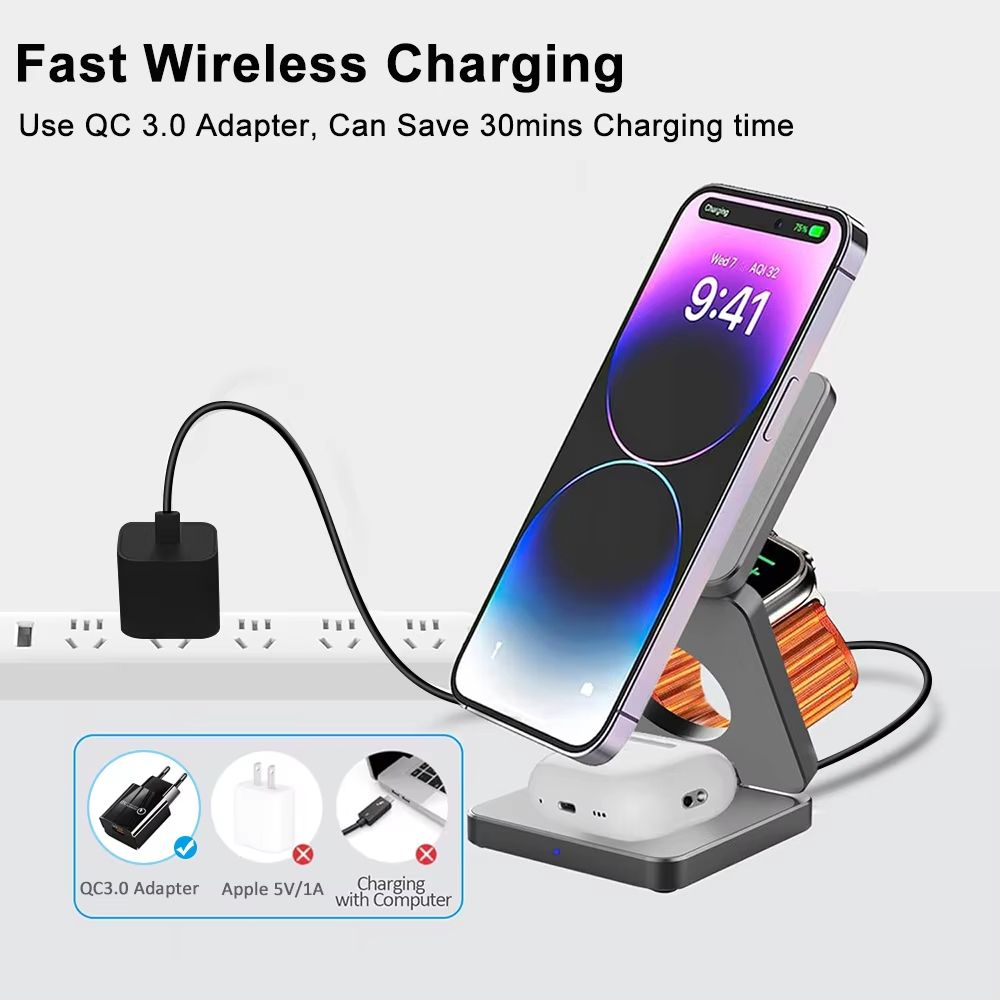 3in1 Foldable Magnetic Wireless Charging Station For IPhone And Apple Watch 1