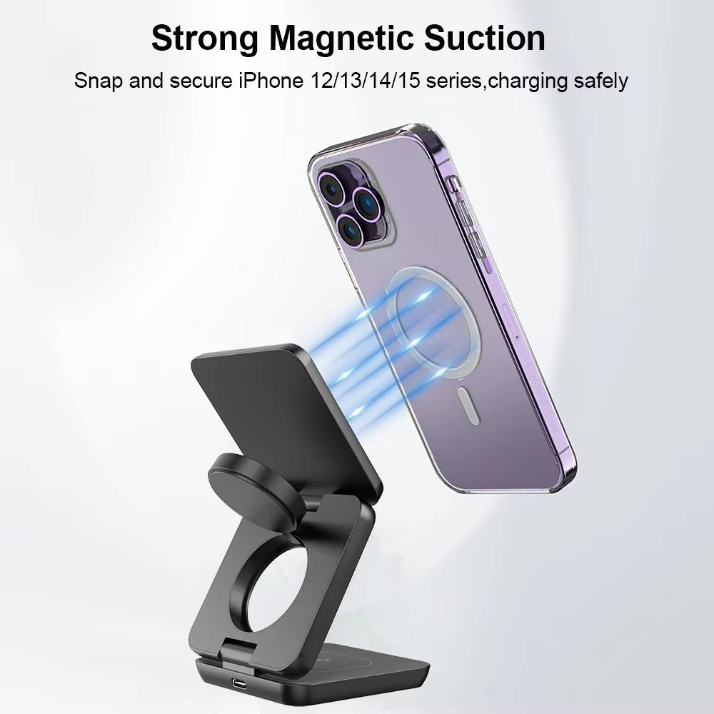 3in1 Foldable Magnetic Wireless Charging Station For IPhone And Apple Watch 2