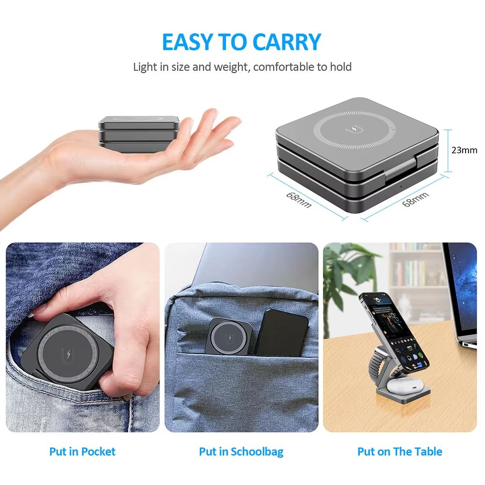 3in1 Foldable Magnetic Wireless Charging Station For IPhone And Apple Watch 5