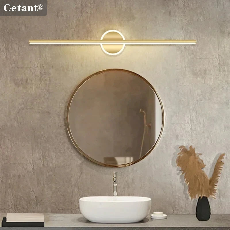 Modern Minimalist LED Wall Lamp, Black & Gold Mirror Light for Bathroom, Toilet & Home Decor, Long Strip Fixture