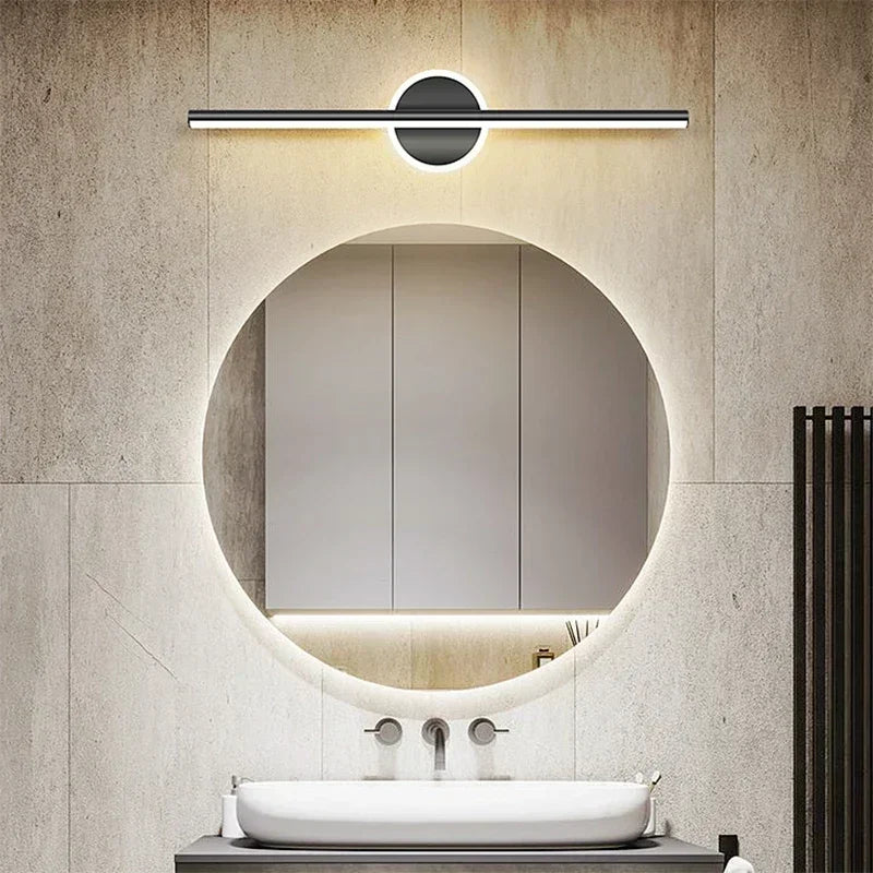 Modern Minimalist LED Wall Lamp, Black & Gold Mirror Light for Bathroom, Toilet & Home Decor, Long Strip Fixture