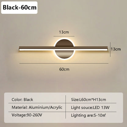 Modern Minimalist LED Wall Lamp, Black & Gold Mirror Light for Bathroom, Toilet & Home Decor, Long Strip Fixture
