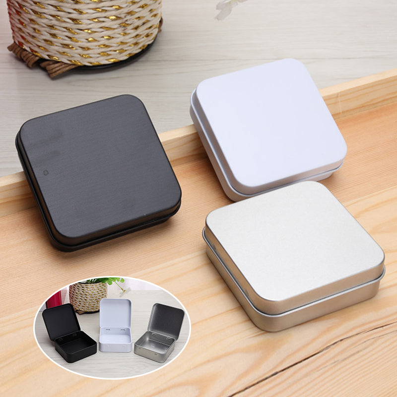 Mini Tinplate Storage Box, Square Small Tin Box Portable, Solid Color Packaging Tins Container Coin Jewelry Box Geometri