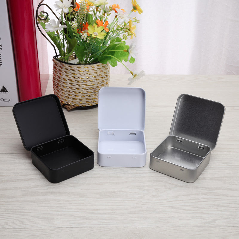 Mini Tinplate Storage Box, Square Small Tin Box Portable, Solid Color Packaging Tins Container Coin Jewelry Box Geometri