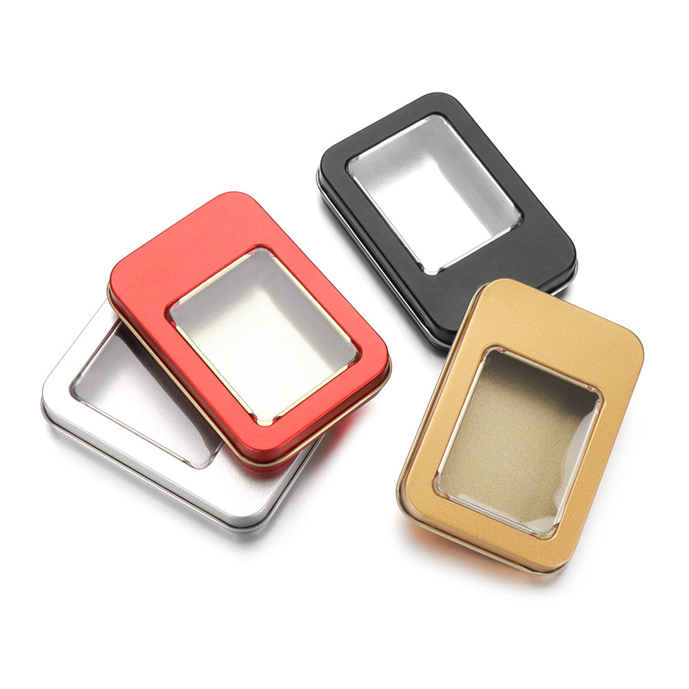 Clear Window Top Metal Tin Can Box, Hot Rectangular Jewelry Storage Case, Crafts Box for Home Storage Dampproof