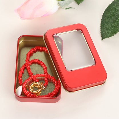 Clear Window Top Metal Tin Can Box, Hot Rectangular Jewelry Storage Case, Crafts Box for Home Storage Dampproof