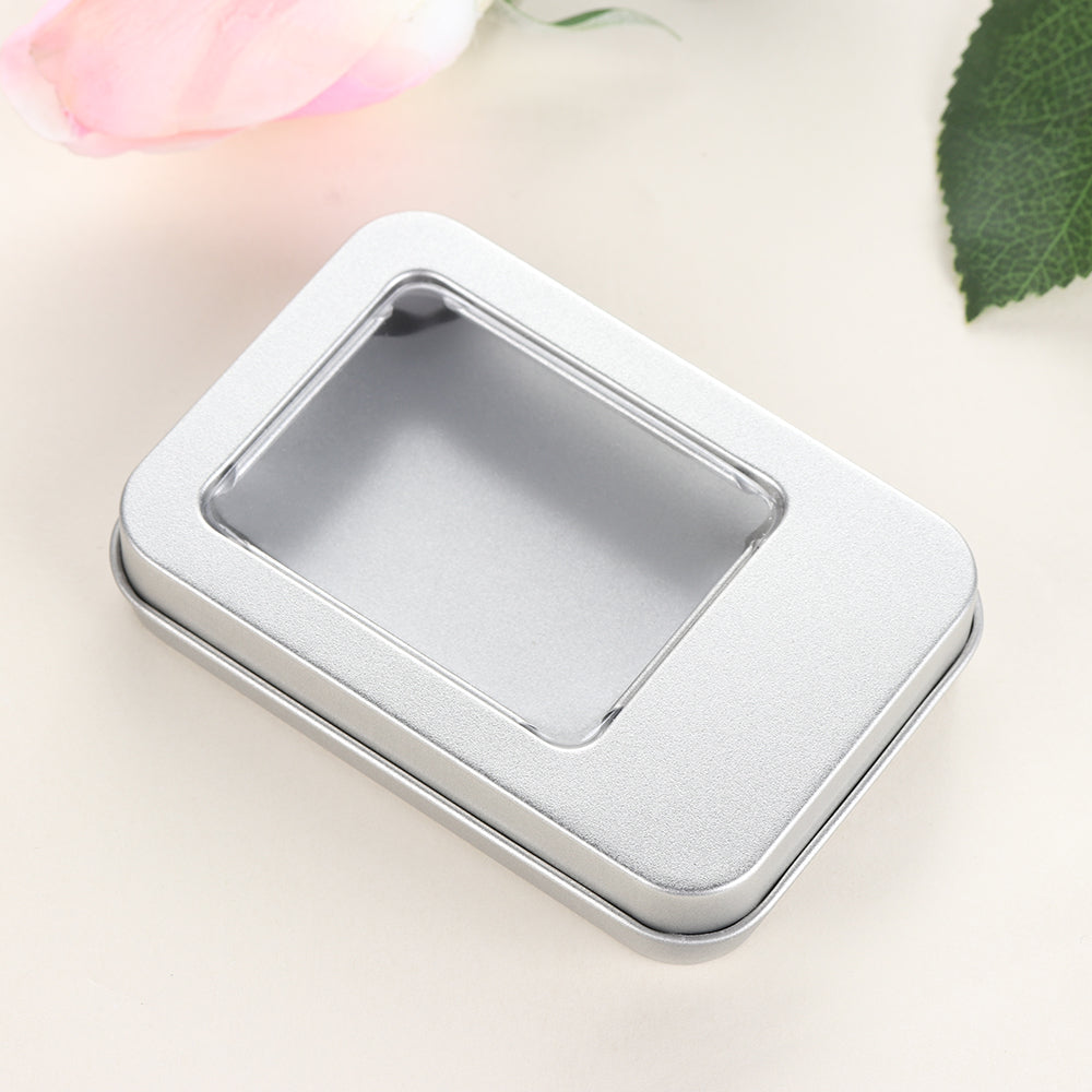 Clear Window Top Metal Tin Can Box, Hot Rectangular Jewelry Storage Case, Crafts Box for Home Storage Dampproof