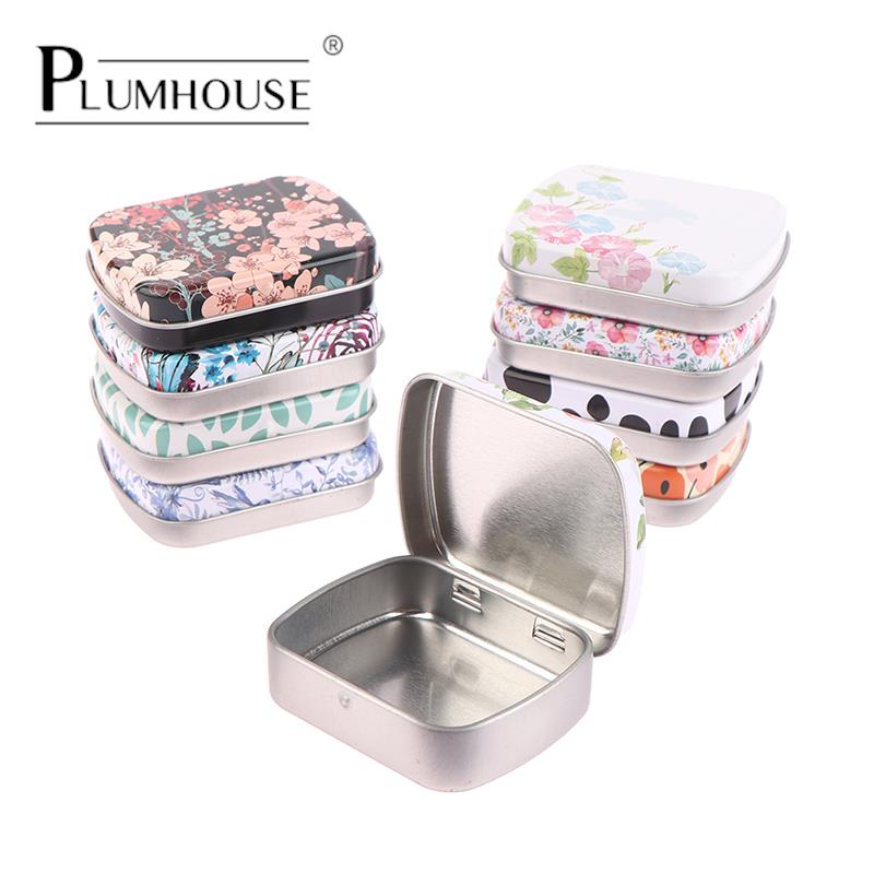 Rectangular Flip Metal Tin Box with Lid, Mini Small Storage Container Kit, Candy Pill Case Organizer for Home and Party