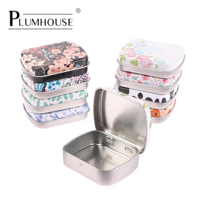 Rectangular Flip Metal Tin Box with Lid, Mini Small Storage Container Kit, Candy Pill Case Organizer for Home and Party