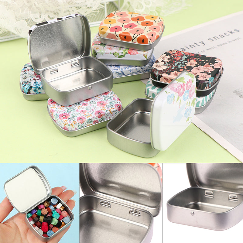 Rectangular Flip Metal Tin Box with Lid, Mini Small Storage Container Kit, Candy Pill Case Organizer for Home and Party