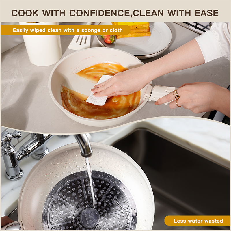 Complete Milky White Ceramic Cookware Set, Astercook Non-Stick Pots and Pans Set with Safe Sensor Handles