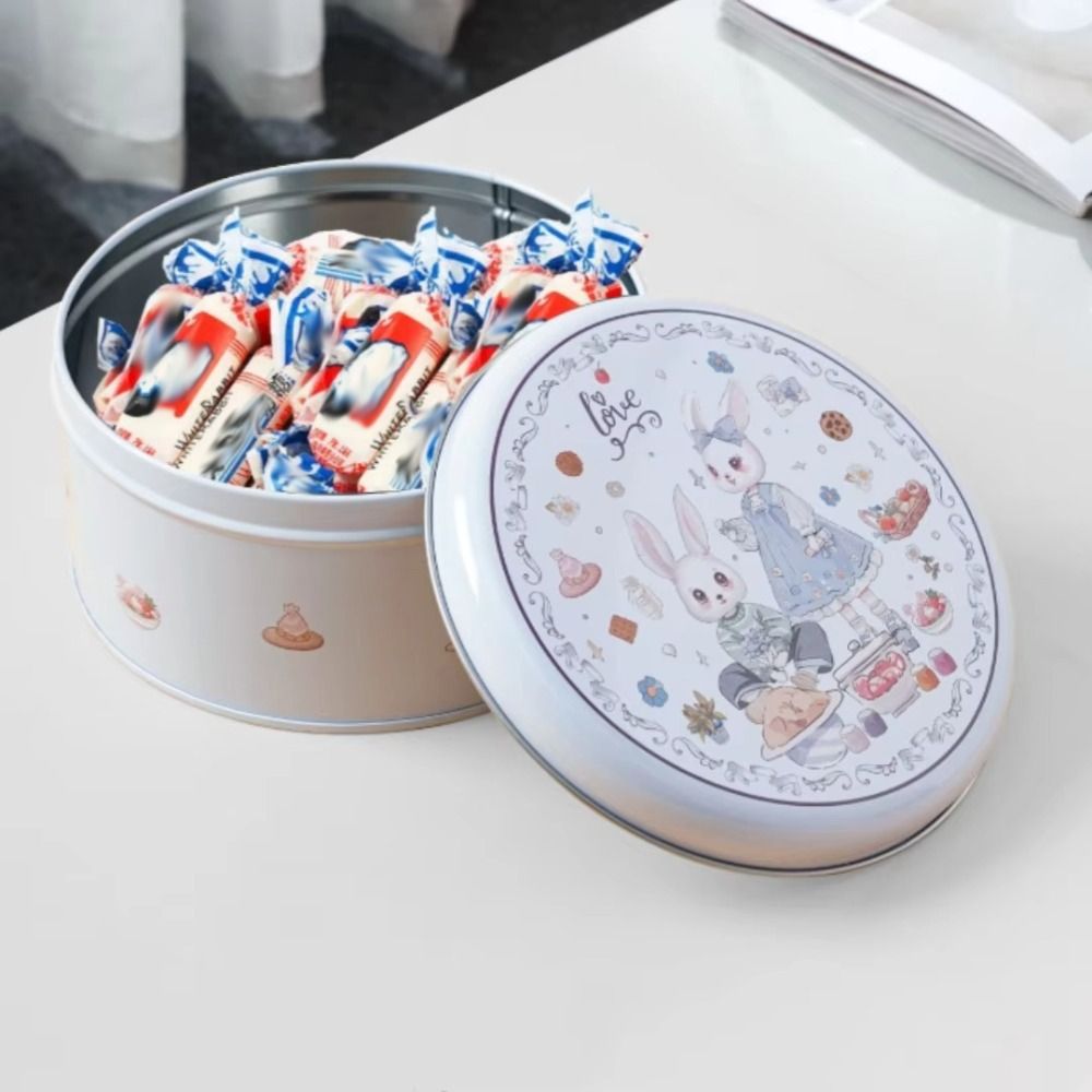 Cartoon Rabbit Tinplate Candy Chocolate Boxes, Metal Round Cookie Tin Packaging, Multifunction Empty Biscuit Iron Can