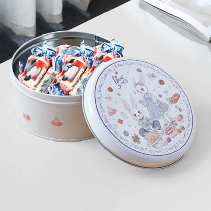 Cartoon Rabbit Tinplate Candy Chocolate Boxes, Metal Round Cookie Tin Packaging, Multifunction Empty Biscuit Iron Can