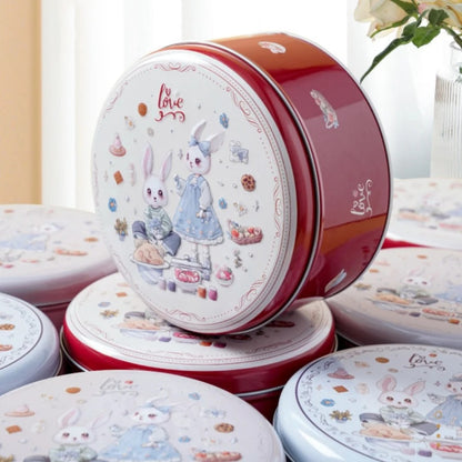 Cartoon Rabbit Tinplate Candy Chocolate Boxes, Metal Round Cookie Tin Packaging, Multifunction Empty Biscuit Iron Can