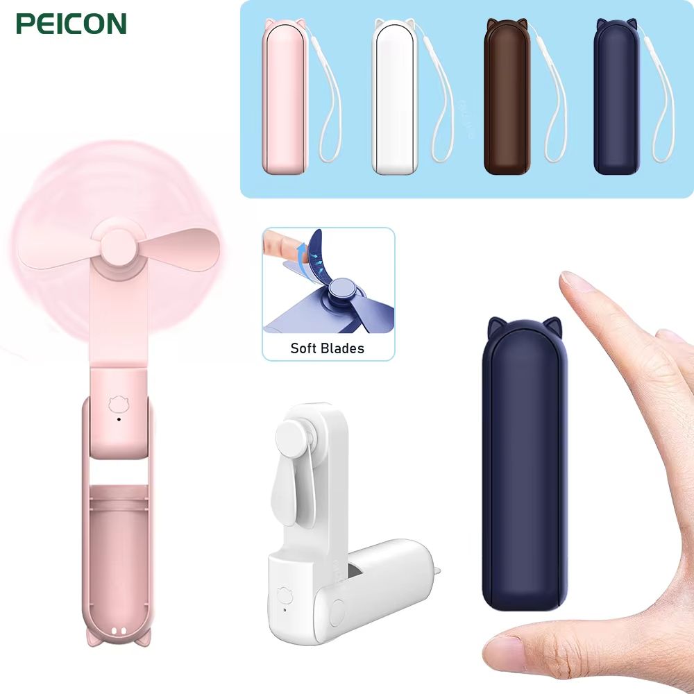 Portable Mini Handheld Fan with USB Rechargeable 2000mAh Power Bank and 3-Speed Foldable Design