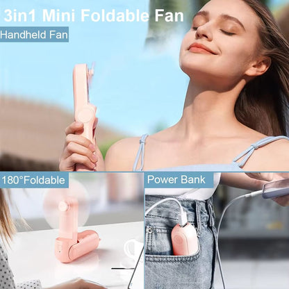 Portable Mini Handheld Fan With USB Rechargeable 2000mAh Power Bank And 3Speed Foldable Design 1