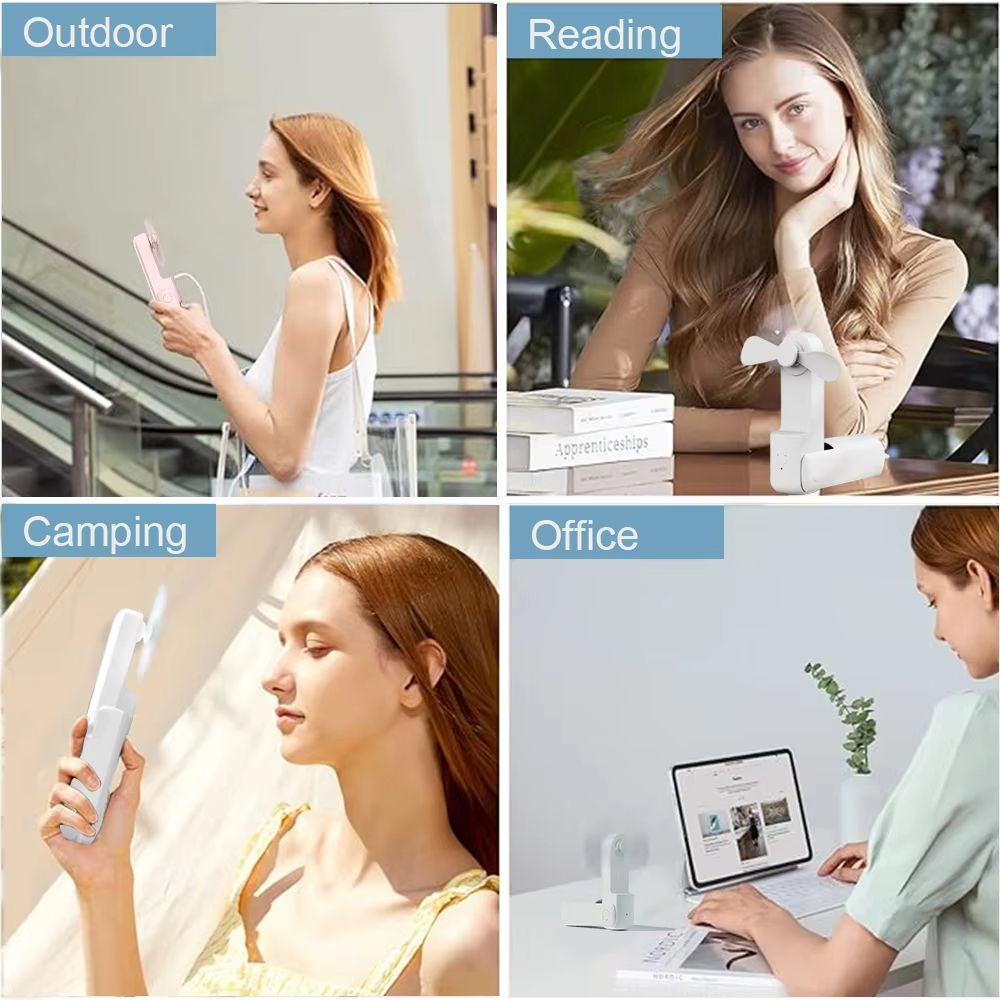 Portable Mini Handheld Fan With USB Rechargeable 2000mAh Power Bank And 3Speed Foldable Design 4