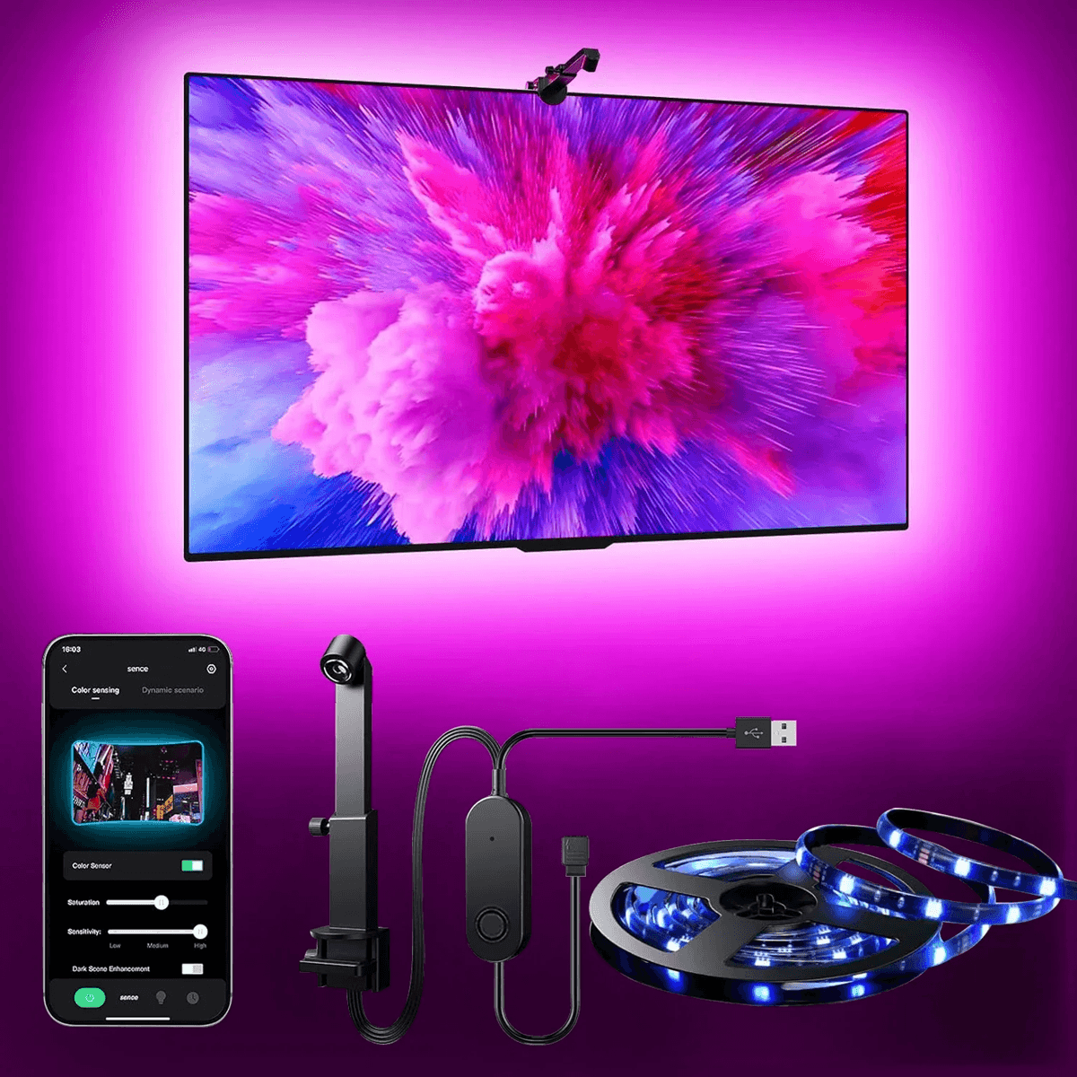 Smart RGBIC LED Strip Light with Music Sync and App Control for TV and Gaming