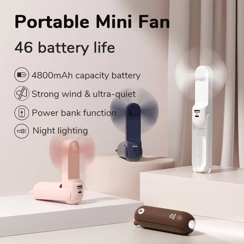 JISULIFE 3-in-1 Portable Handheld Fan with Power Bank and Flashlight, 4500mAh USB Rechargeable