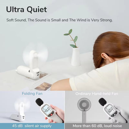 JISULIFE 3in1 Portable Handheld Fan With Power Bank And Flashlight 4500mAh USB Rechargeable 3
