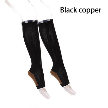 Unisex Compression Socks for Men, Women, Knee High Support Socks with Zipper, Open Toe, Thin, Stretchy for Anti-Fatigue