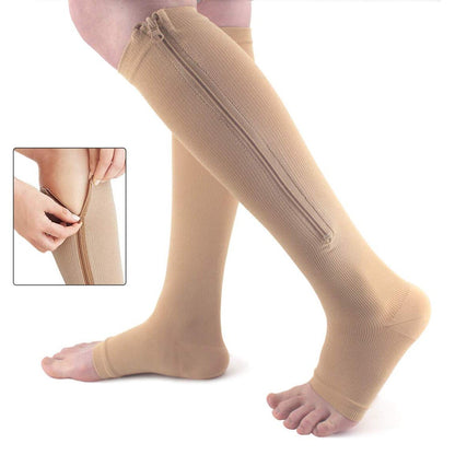 Unisex Compression Socks for Men, Women, Knee High Support Socks with Zipper, Open Toe, Thin, Stretchy for Anti-Fatigue