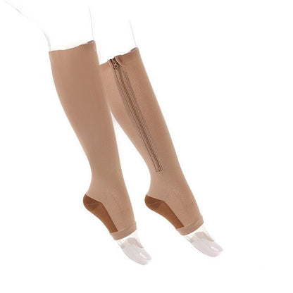 Unisex Compression Socks for Men, Women, Knee High Support Socks with Zipper, Open Toe, Thin, Stretchy for Anti-Fatigue