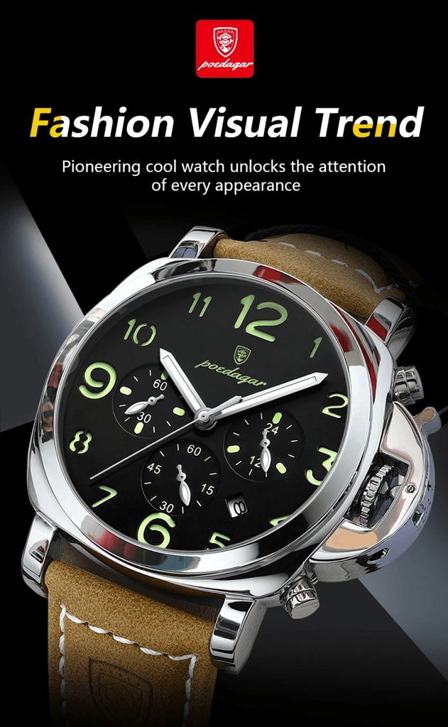 Luxury Military Watch for Men Waterproof Quartz Sports Timepiece with Leather Strap