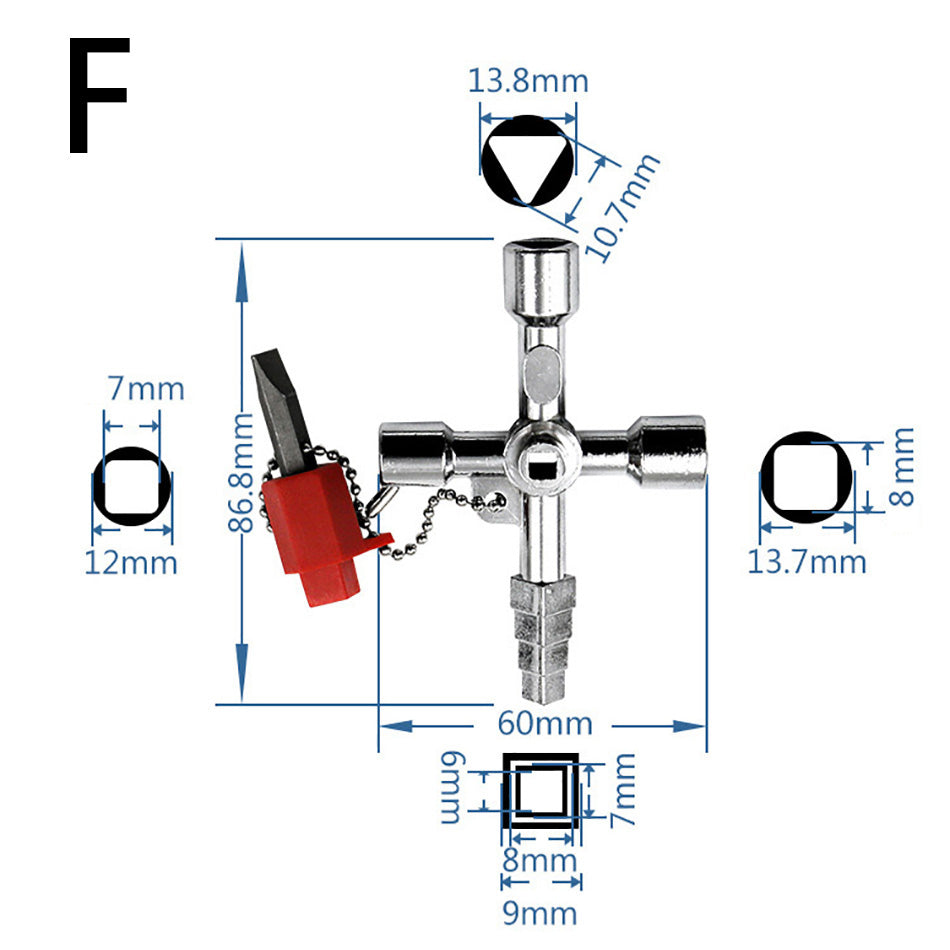 Universal Multifunction Cross Switch Square Key Wrench Alloy Triangle Tool for Elevator, Electrical Box, Cabinet