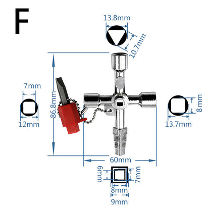 Universal Multifunction Cross Switch Square Key Wrench Alloy Triangle Tool for Elevator, Electrical Box, Cabinet