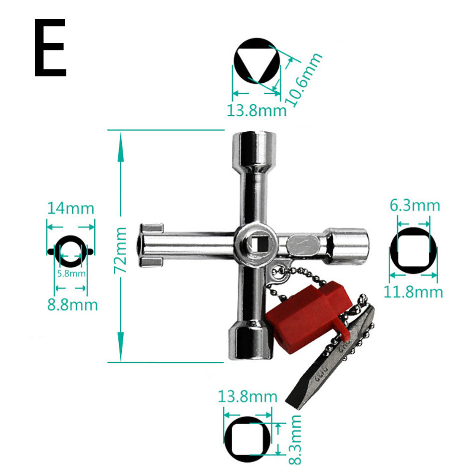 Universal Multifunction Cross Switch Square Key Wrench Alloy Triangle Tool for Elevator, Electrical Box, Cabinet