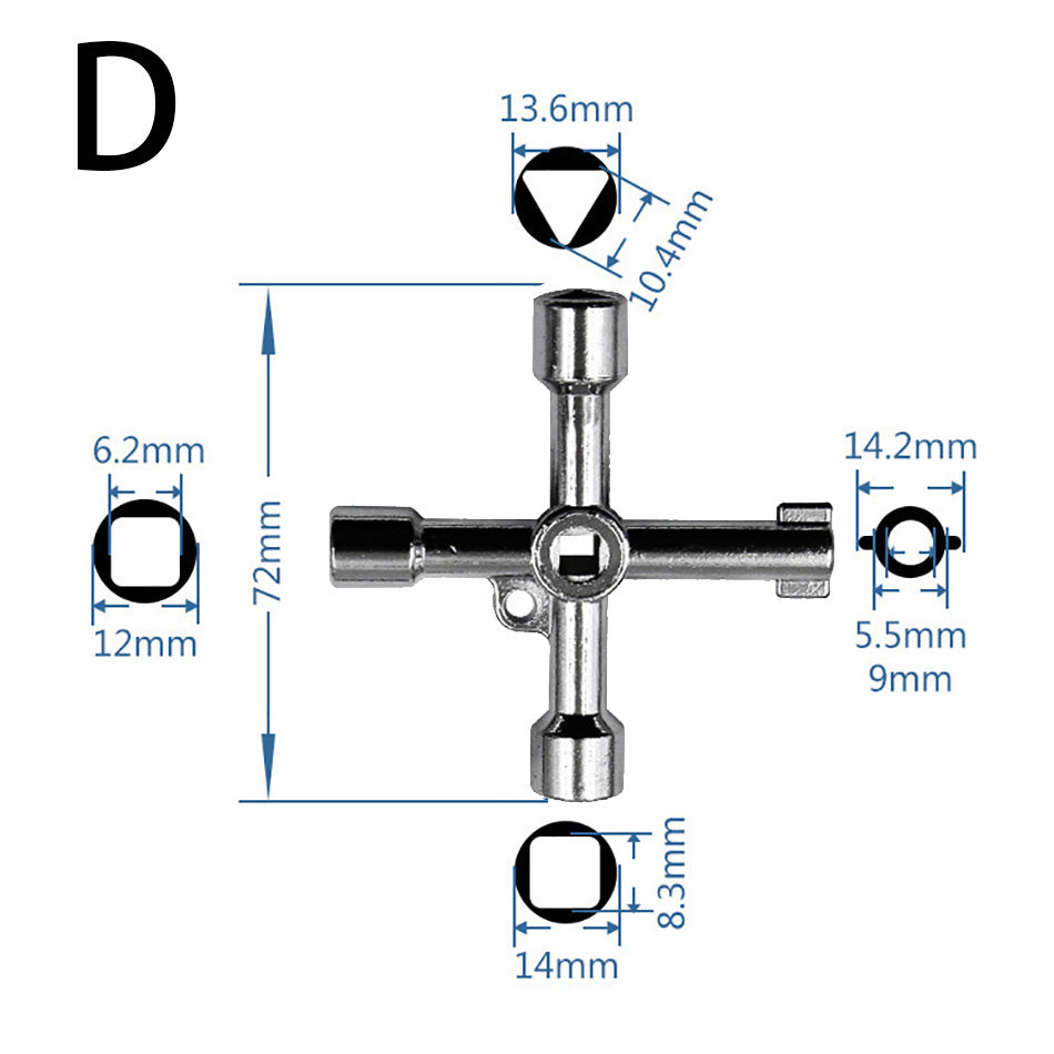 Universal Multifunction Cross Switch Square Key Wrench Alloy Triangle Tool for Elevator, Electrical Box, Cabinet